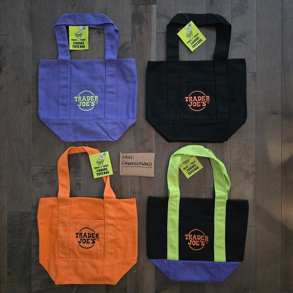 Trader Joes Mini Tote Bags Lot of 4 - Halloween Limited Collection All Colors!
